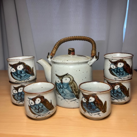 RARE Vintage Wony Ltd Owl teapot with wicker handle 6 Cups Japan Hand Painted - Picture 2 of 15